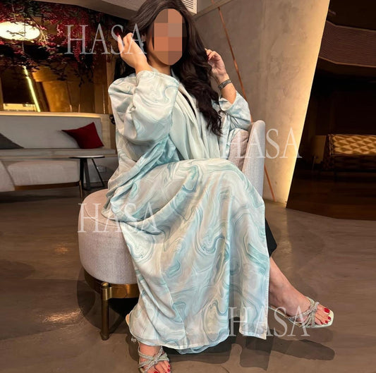 HS6635 Abaya chiffon printed two-piece set (including headscarf)