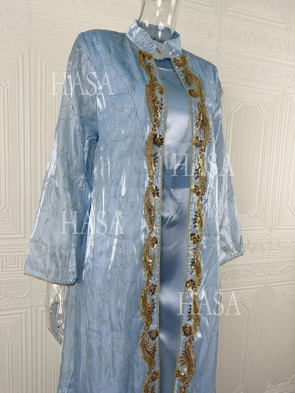 HASA HS6758 Elegant Gold Trim Flowing Maxi Outfit