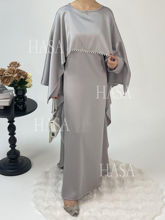 HS6570 Elegant Cape-style Satin Dress Robe for Women