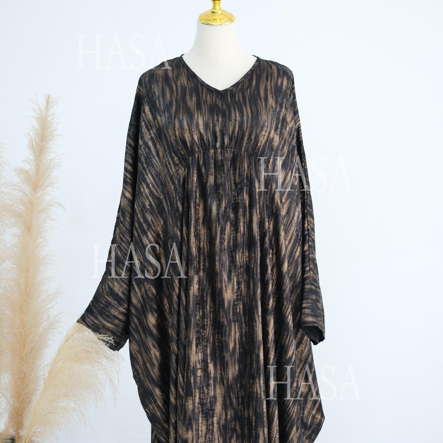 HS6566 Long-sleeved Printed Batwing Sleeve Loose Dress