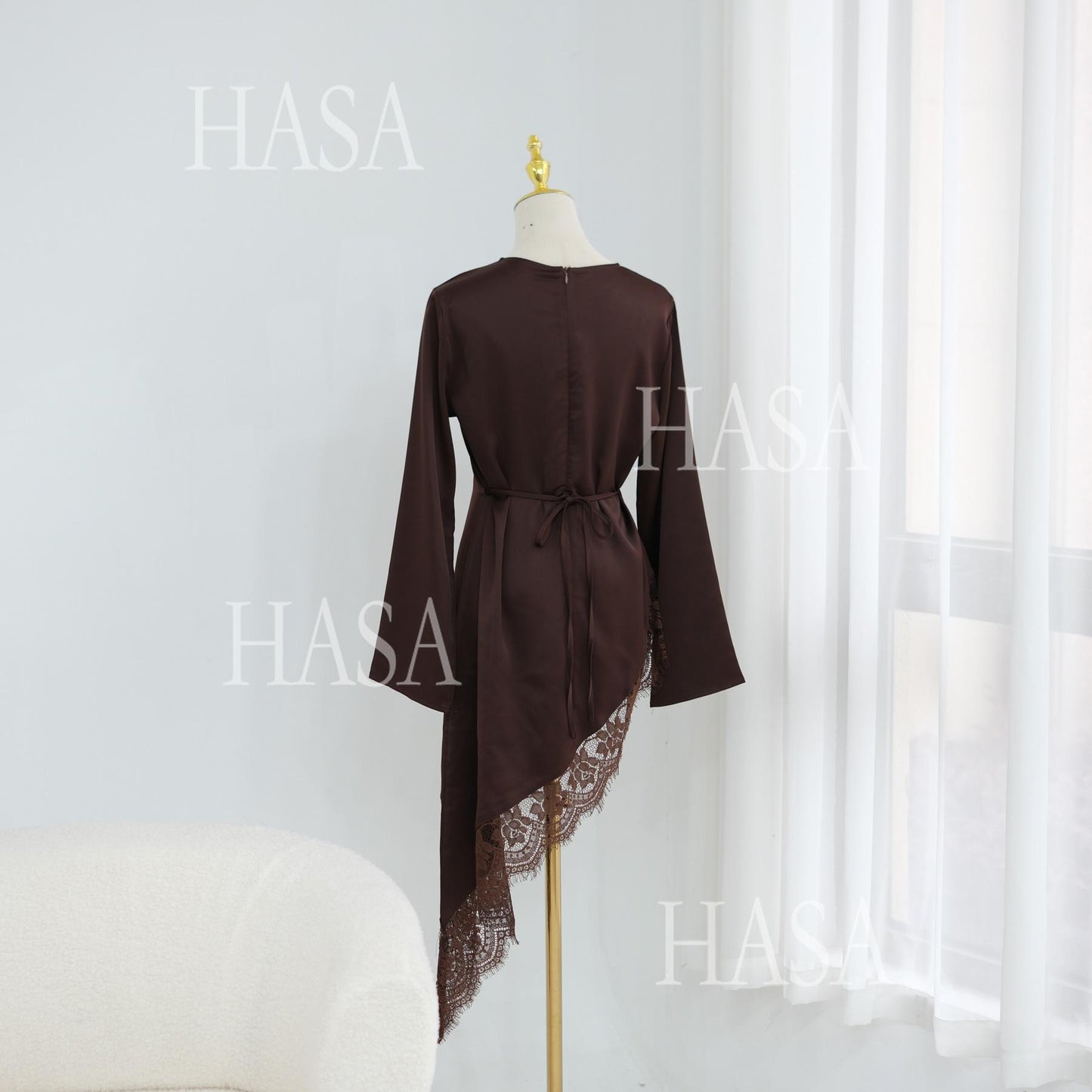 HASA HS6784 Soft Luxury Asymmetric Modest Top with Lace Detail