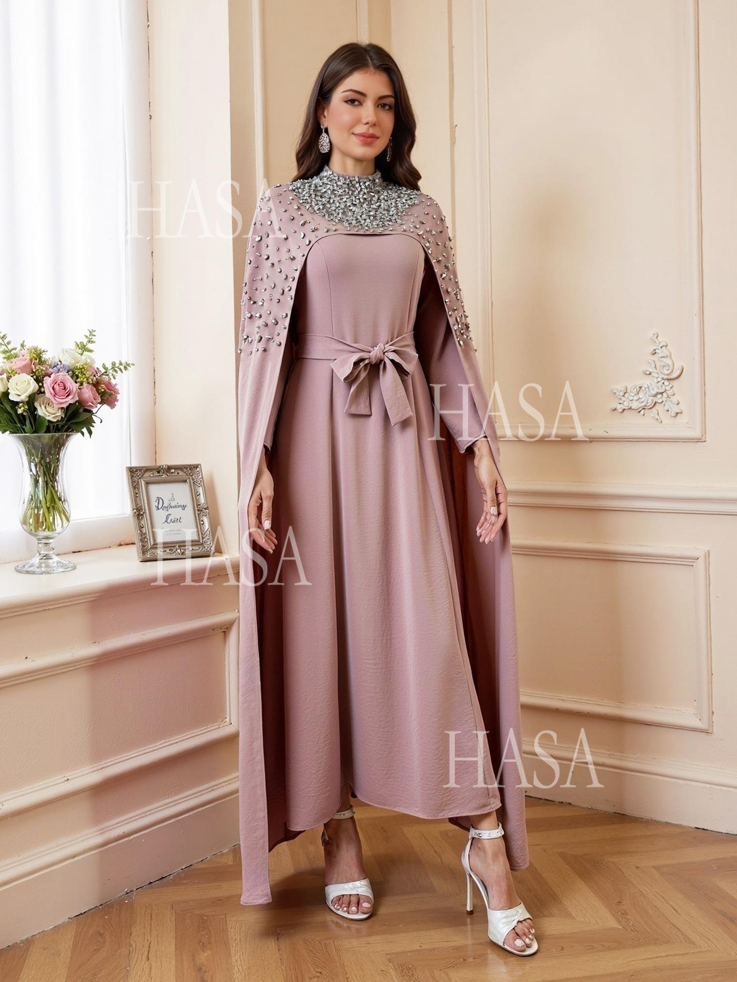 HASA HS6764 Elegant Waist Tie Formal Maxi Dress