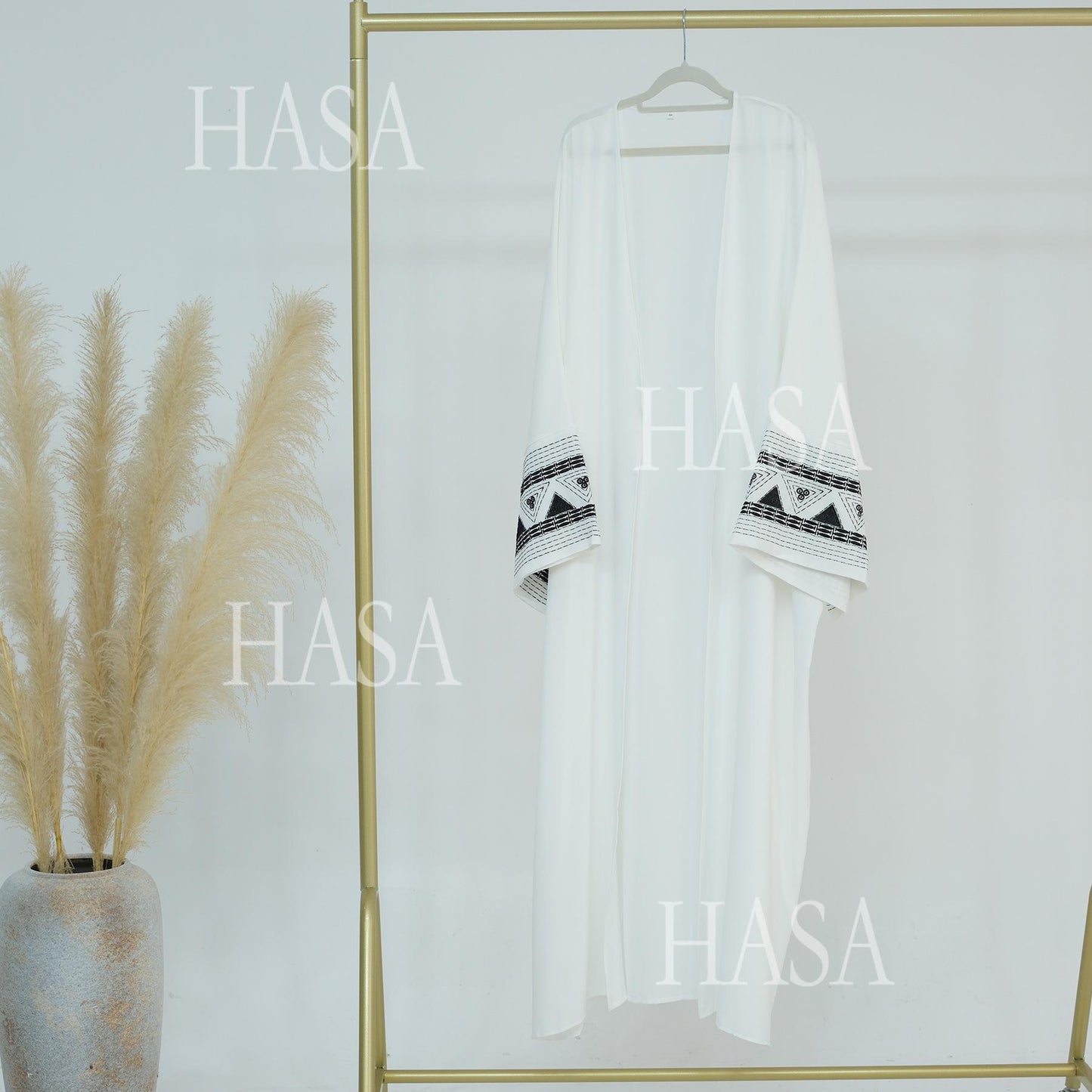 HASA's Series HS6506 Long Wide Sleeve Embroidered Robe Cardigan (No Headscarf)