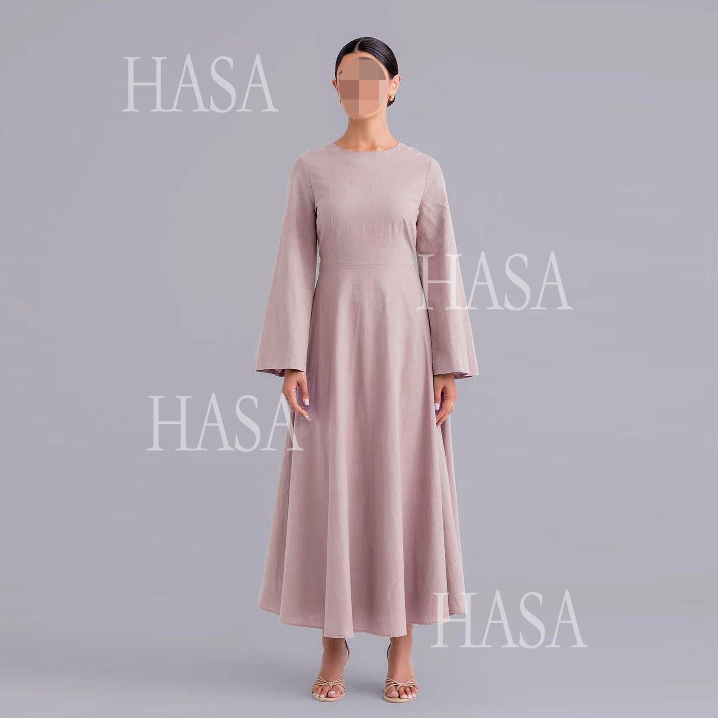 HS6494 Simple Solid Color Linen Bamboo Dress | Lace-Up Design