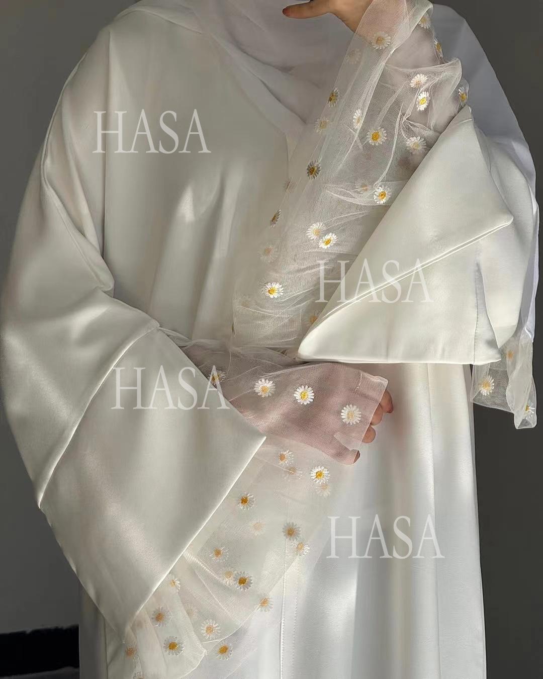 HS6564 Lace Daisy Embellished Long Dress Robe