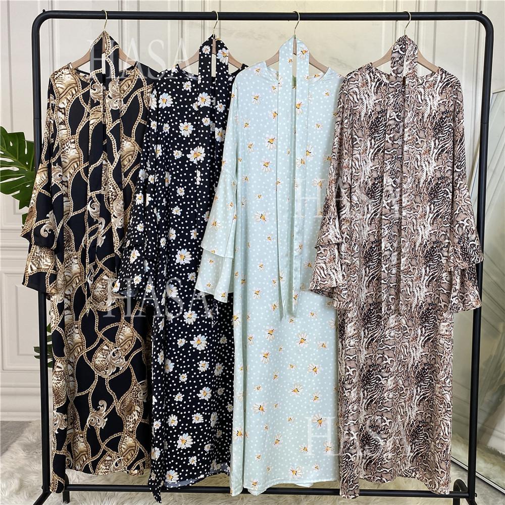 HS6590 Fashionable Printed Loose-fitting Dress with Lace-up Design and Wide Swing