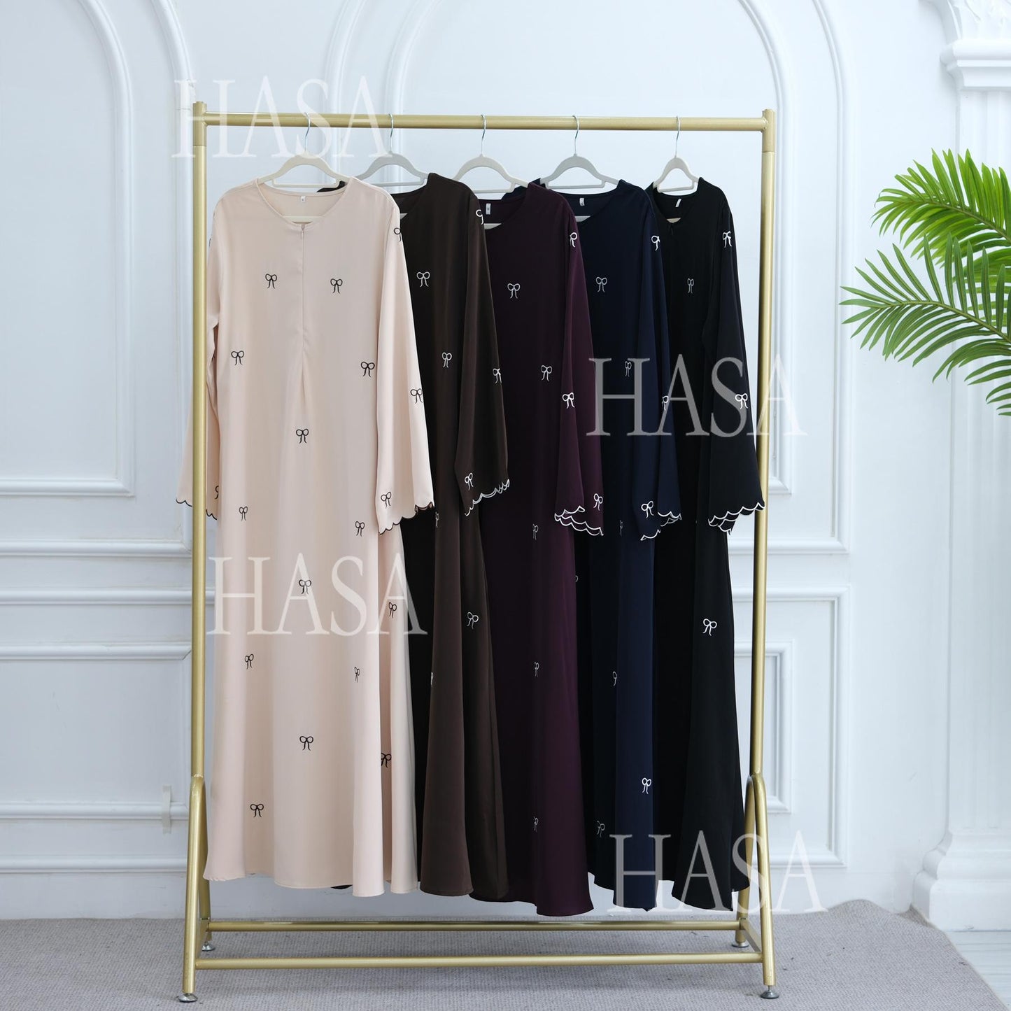 HS6558 Bow Embroidered Long Sleeve Dress - Swing Fashion Style