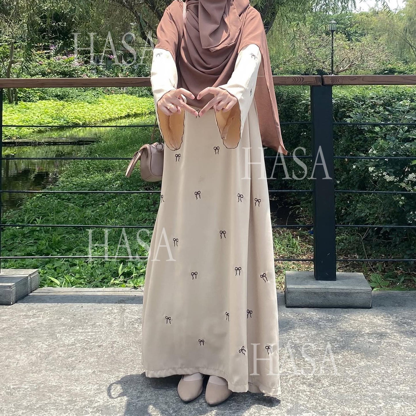 HS6558 Bow Embroidered Long Sleeve Dress - Swing Fashion Style