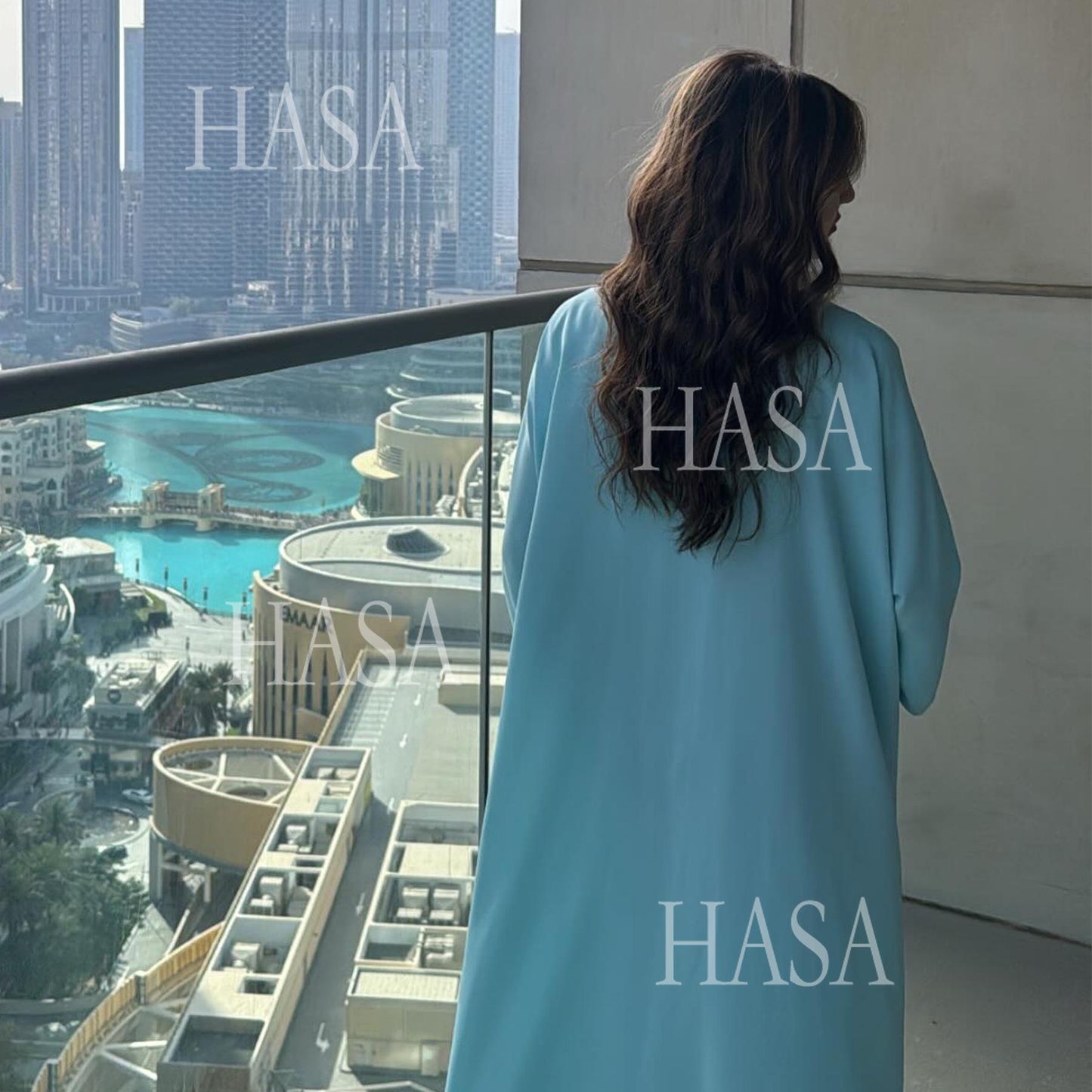 HS6562 Blue Bow Embroidered Abaya Tunic Cardigan