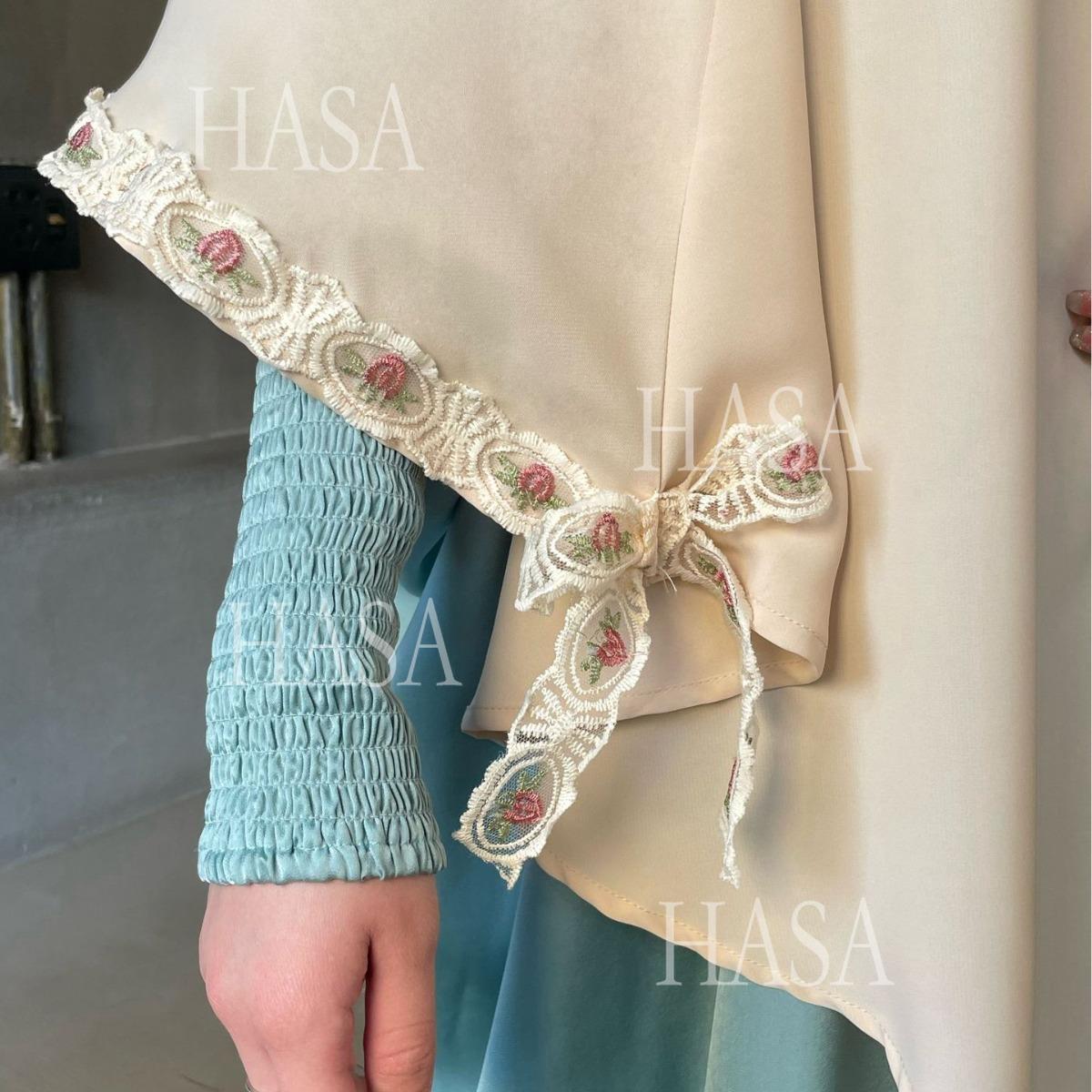 HS6569 Bow-decorated Solid Color Single-layer Headscarf with Three-layer Embroidery