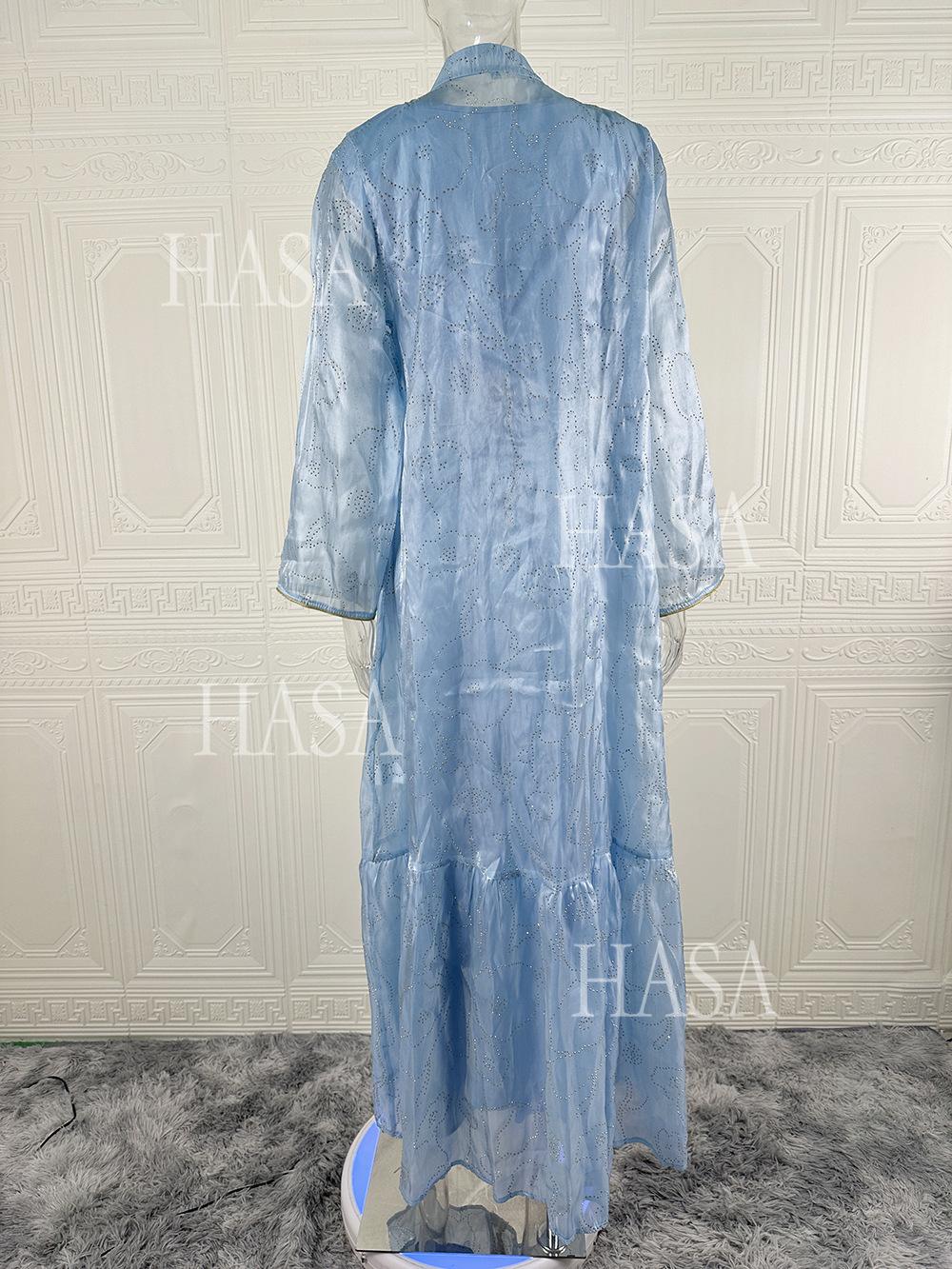 HASA HS6758 Elegant Gold Trim Flowing Maxi Outfit