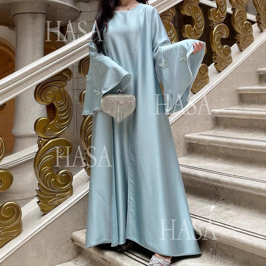 HS6480 Satin Butterfly Embroidered Dress Robe, Cardigan Two-piece Design