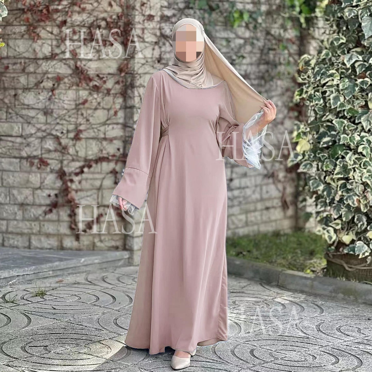 HASA's series HS6507 Simple style spliced lace robe dress (headscarf not included)