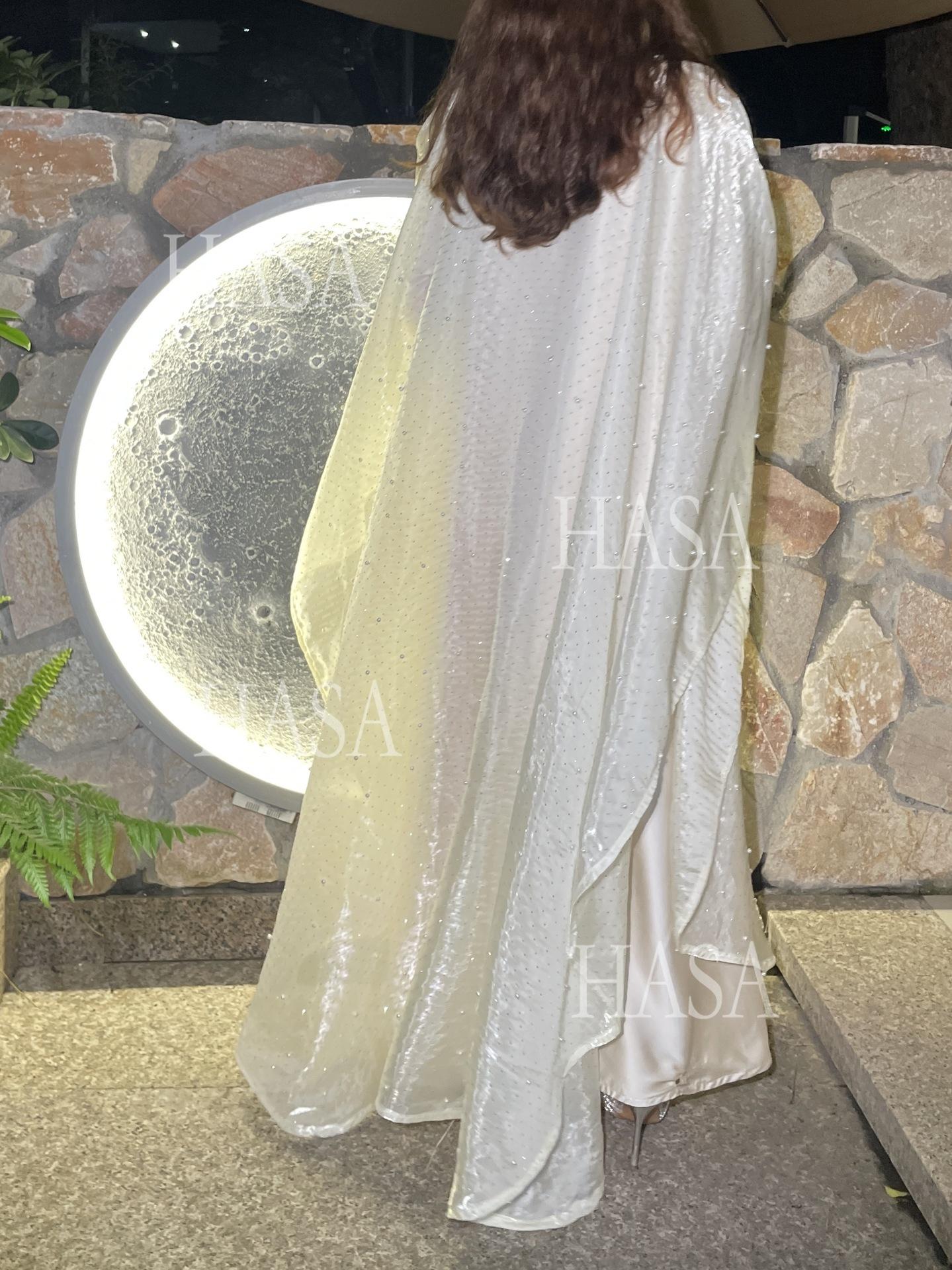 HS6540 Elegant Rhinestone Abaya Two-Piece Set with Outer Cape
