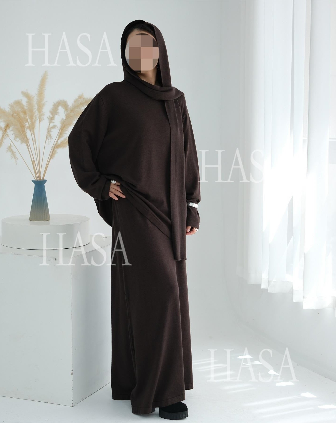 HS6609 Autumn and winter thickened knitted two-piece suit (excluding headscarf)