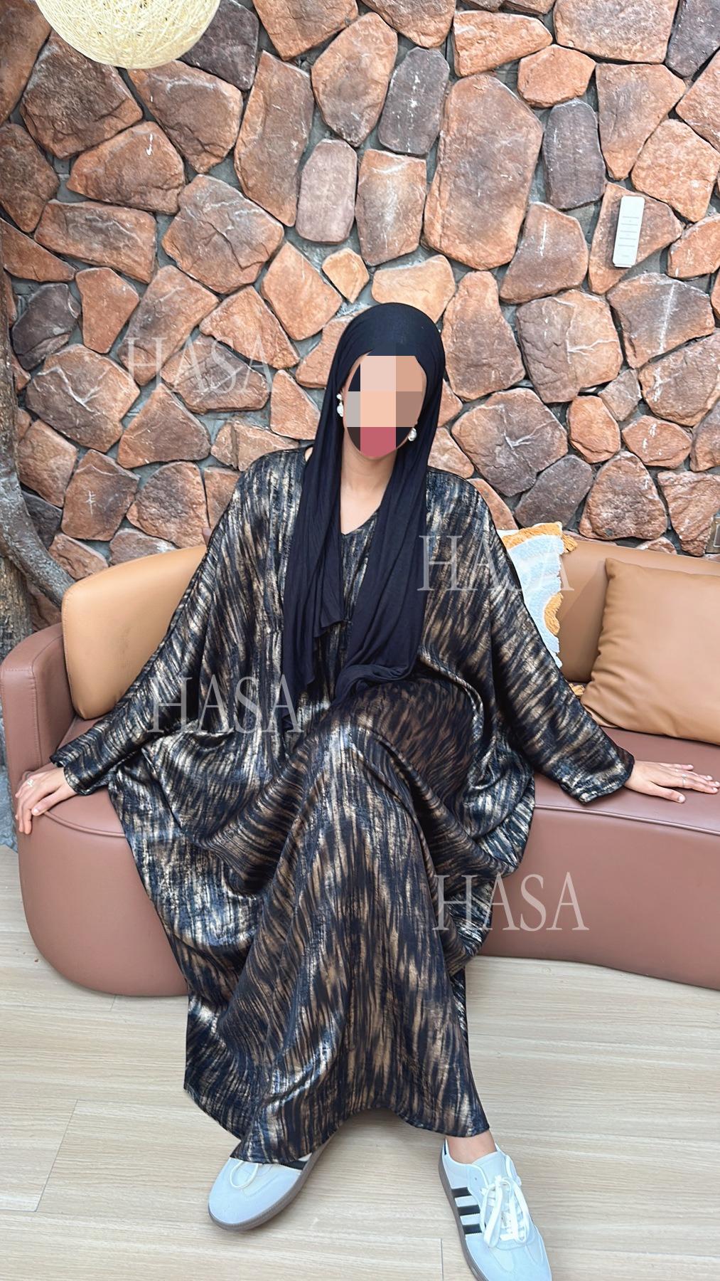 HS6566 Long-sleeved Printed Batwing Sleeve Loose Dress