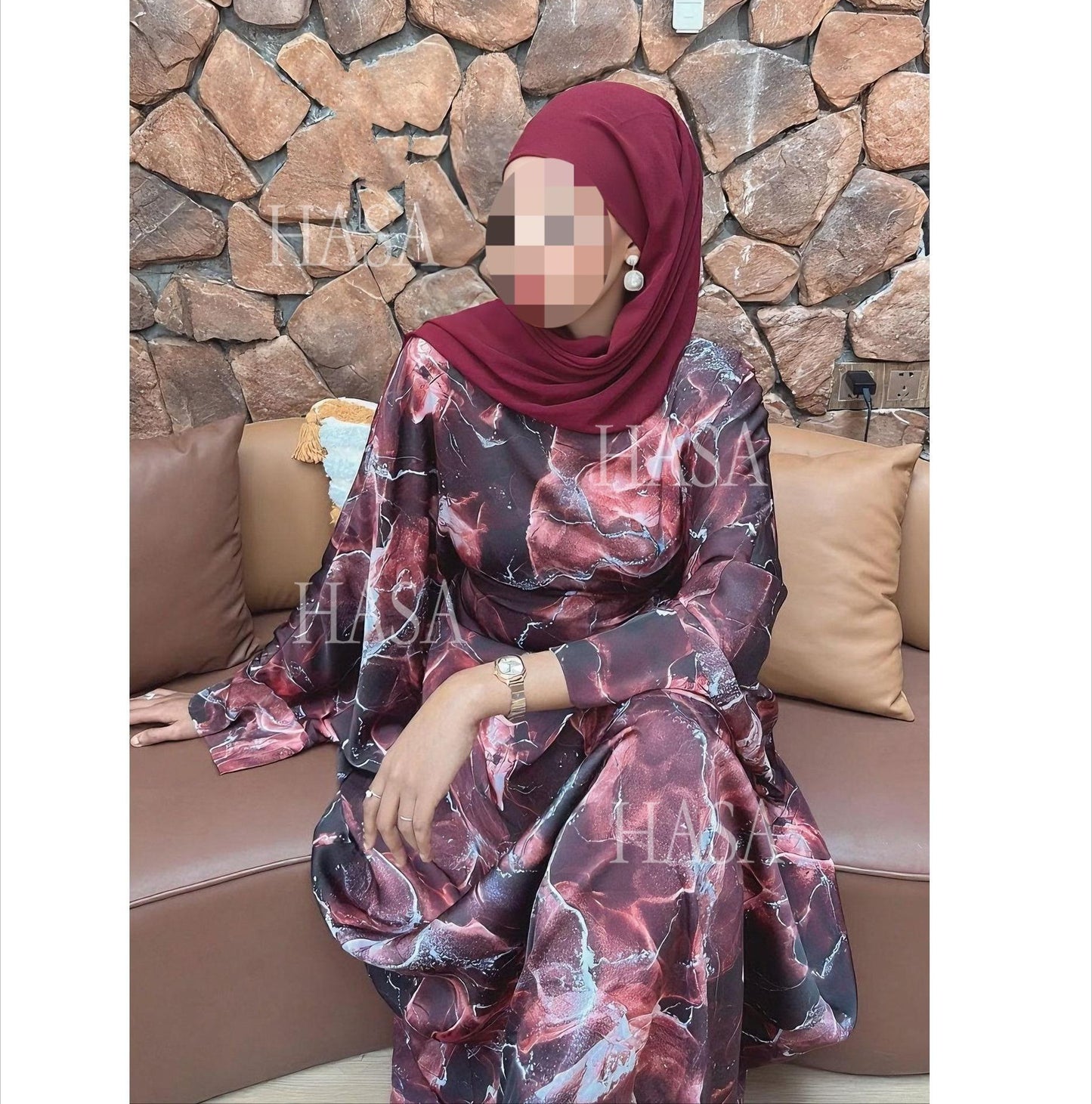 HS6621  Printed Long-sleeved Dress (with Optional Headscarf)