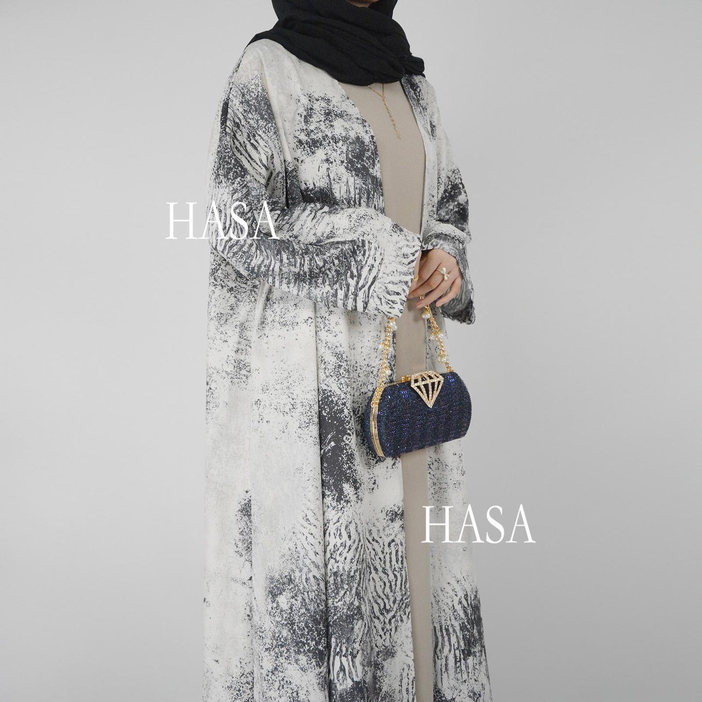 HS6322 Elegant Lightweight Printed Long Cardigan(Abaya Size 52-54)