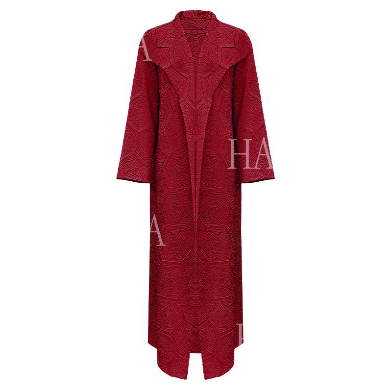 HS6592 Embroidered Pleated Cardigan Jacket - Large Size, Comfortable Mid-Length