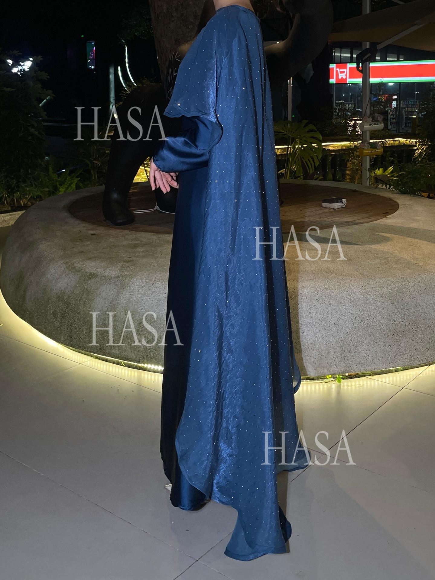 HS6477 Shiny robe two-piece set with rhinestone shawl decoration