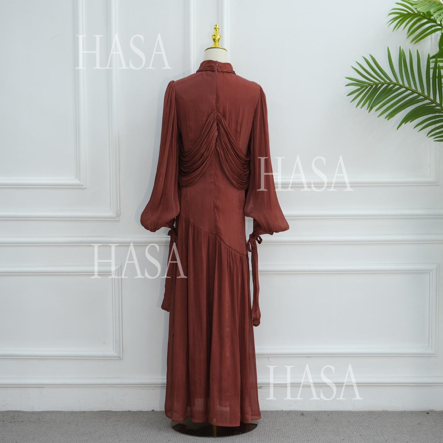 HASA HS6803 Chic Ruched Maxi Dress with Elegant Flow