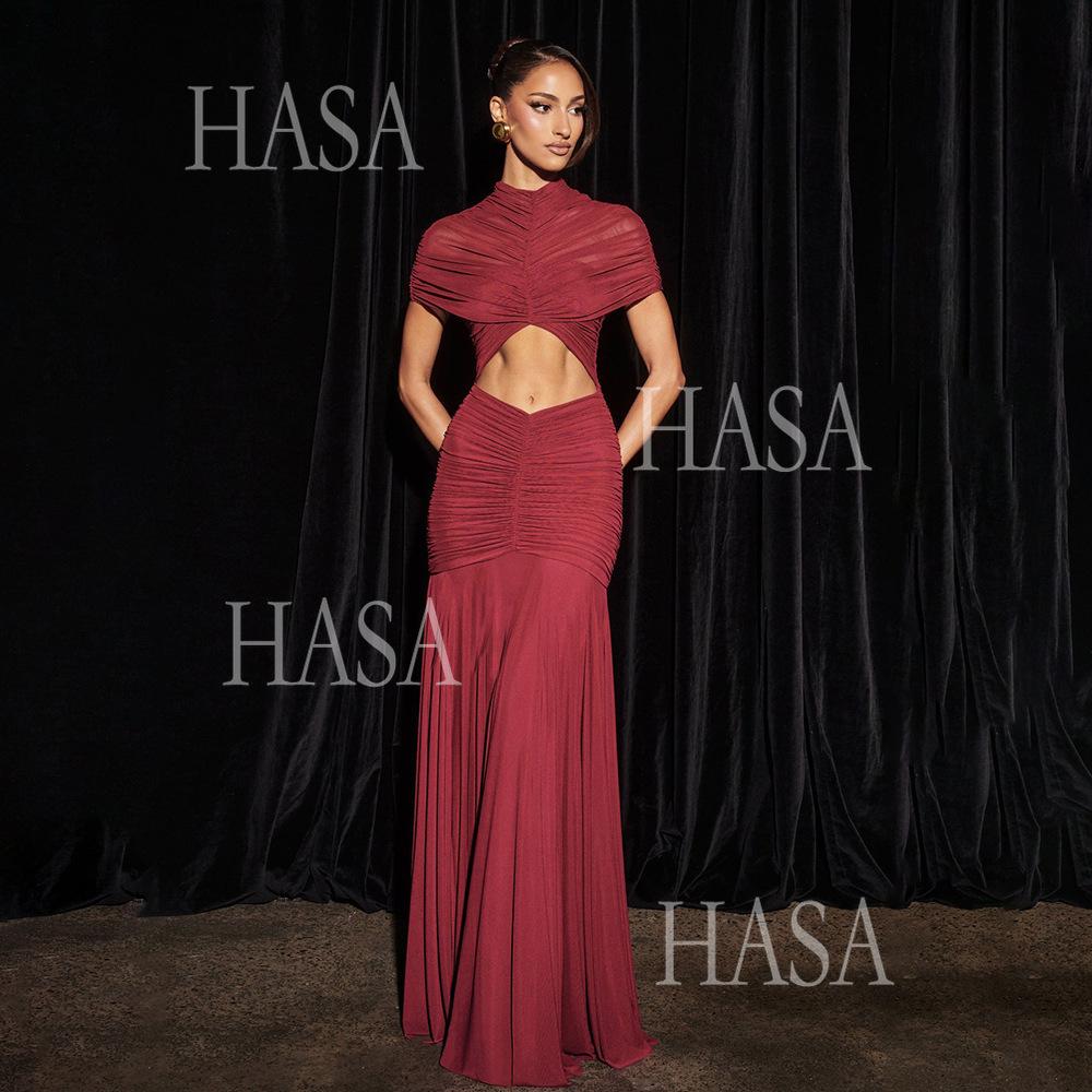HASA HS6769 Luxury High Neck Body Sculpt Maxi Dress