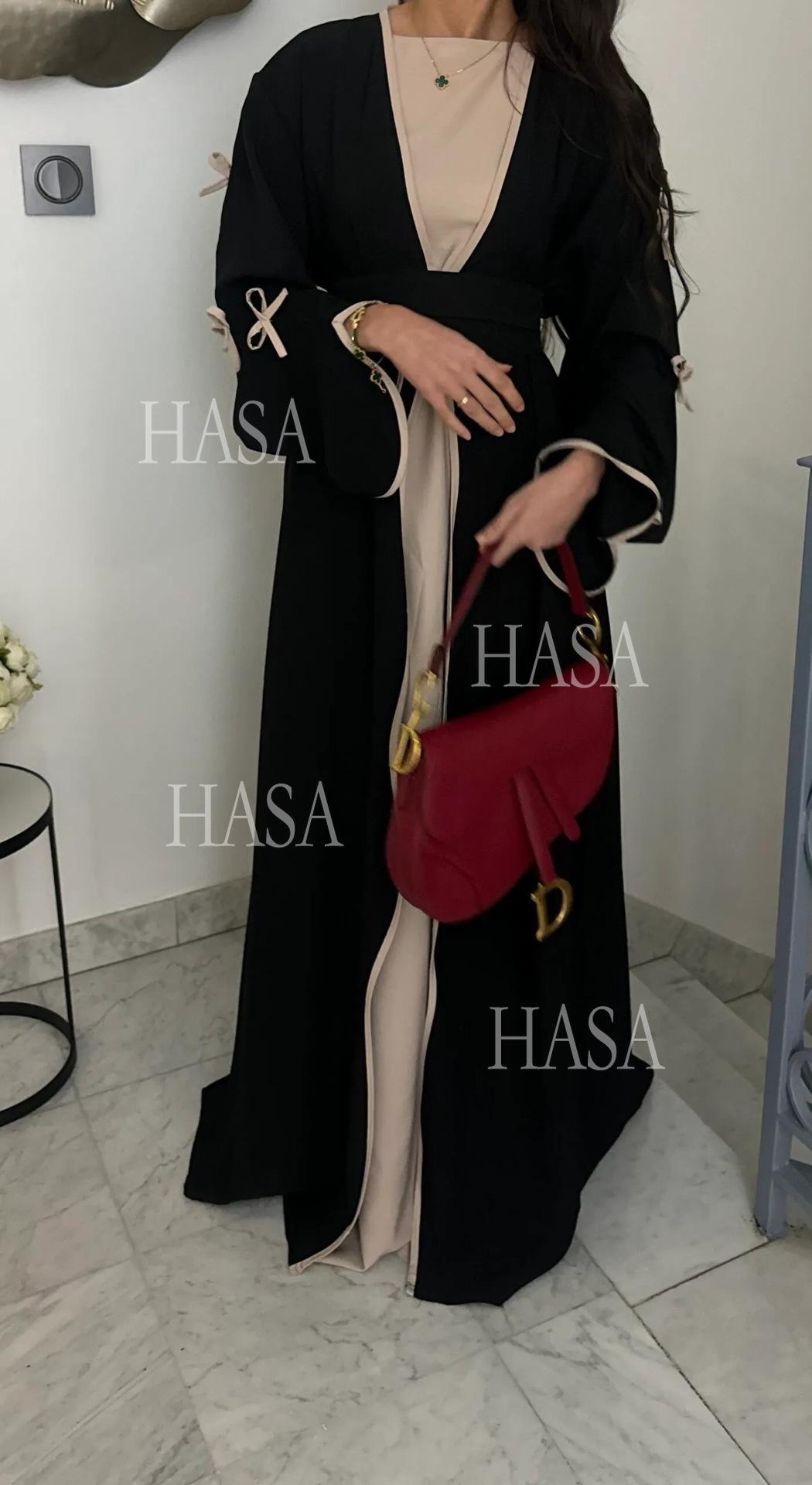HS5862 Elegant Wavy-edge Bow Robe (with Belt) for A Feminine Look