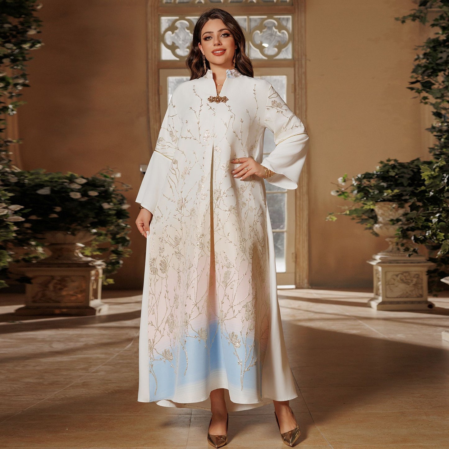 HS6645 Jacquard Embroidered Gradient Robe with Elegant Layered Design