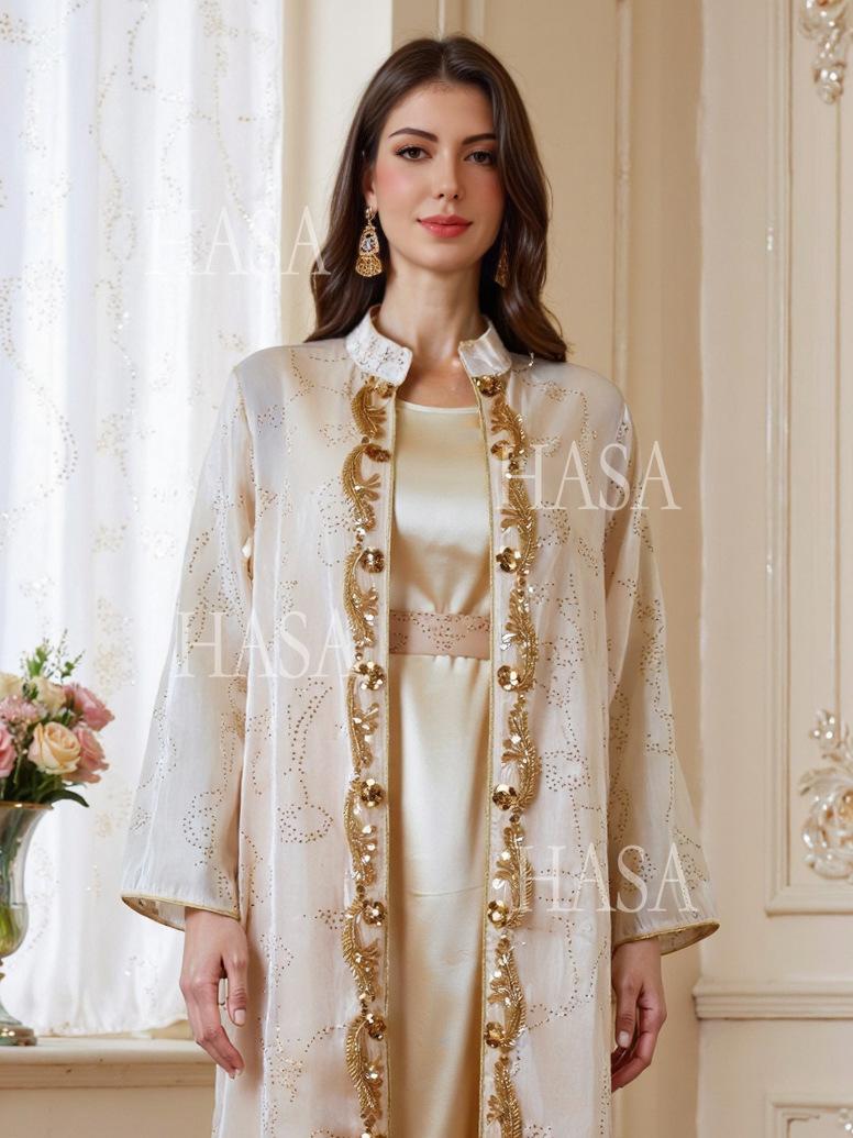 HASA HS6758 Elegant Gold Trim Flowing Maxi Outfit