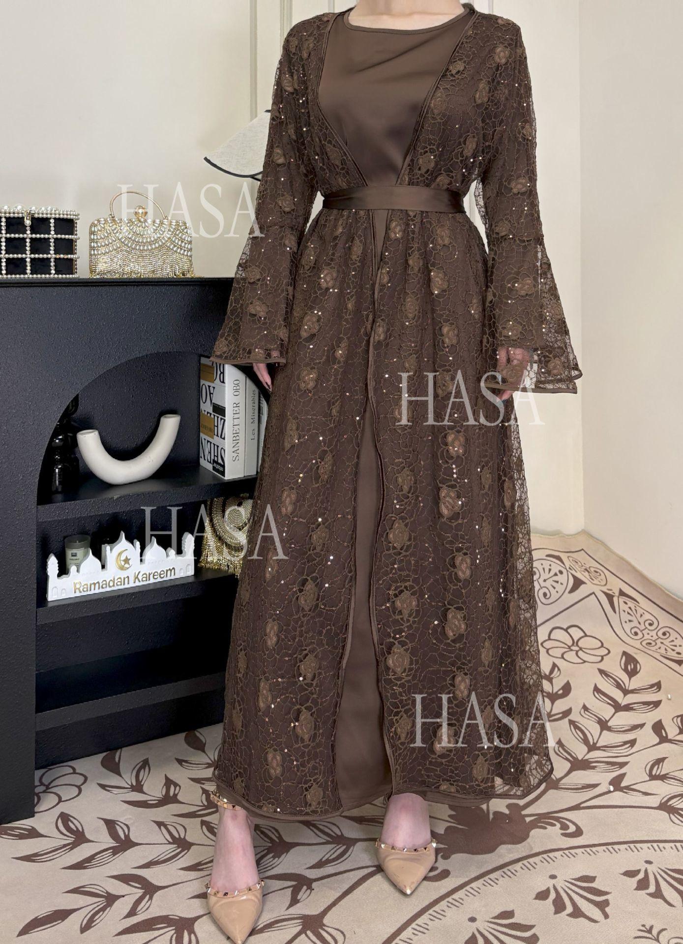 HS6482 Soft Lace Maxi Dress Set, Simple Loose Design