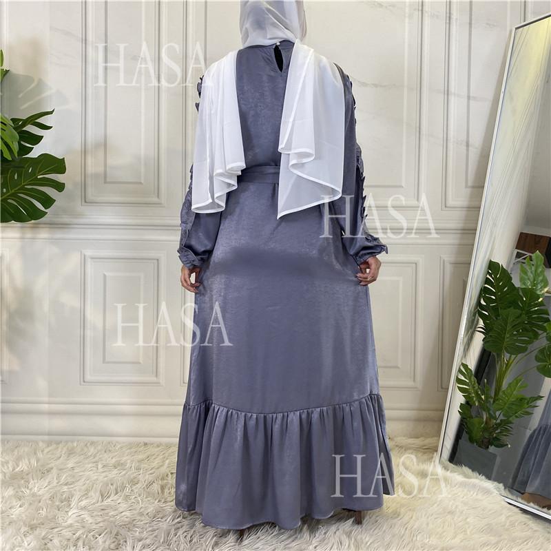 HS6591 Solid Color Turtleneck Long Sleeve Dress with Pleated Waistband