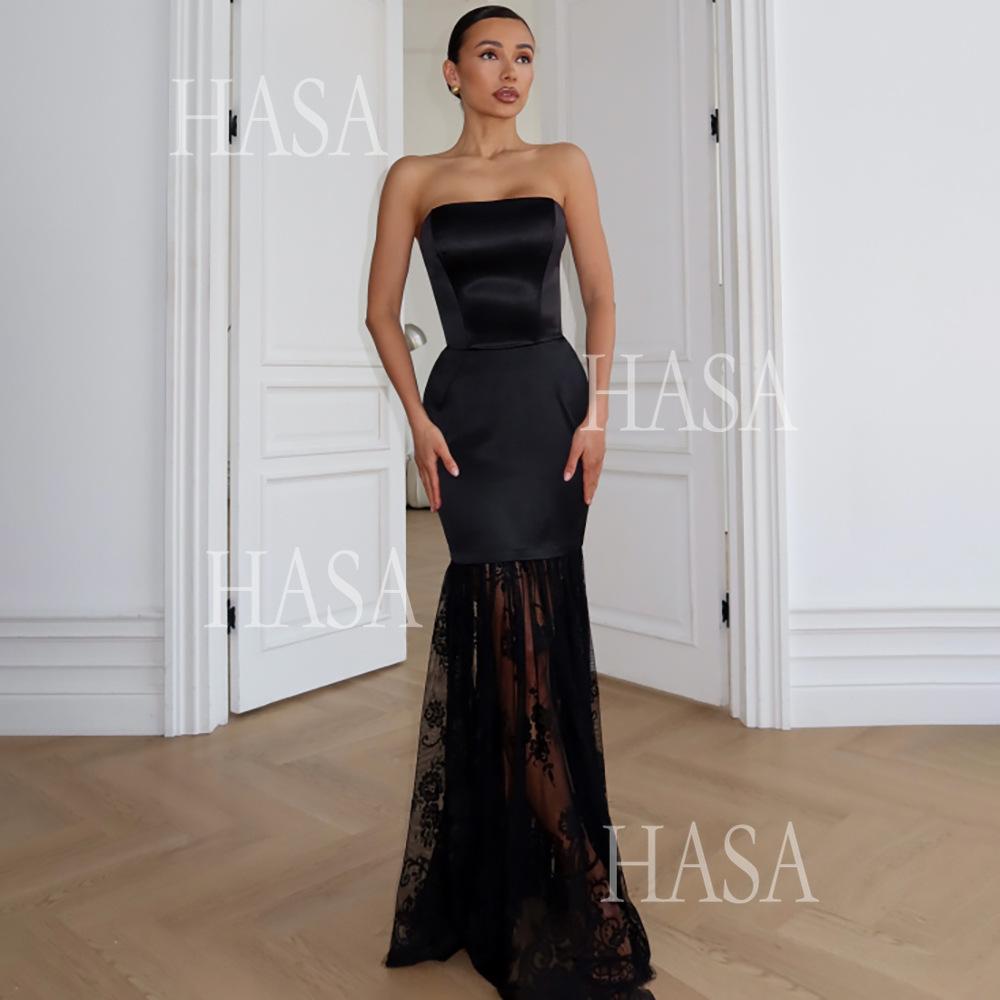 HASA HS6767 Minimal Glam Lace Panel Bodycon Dress