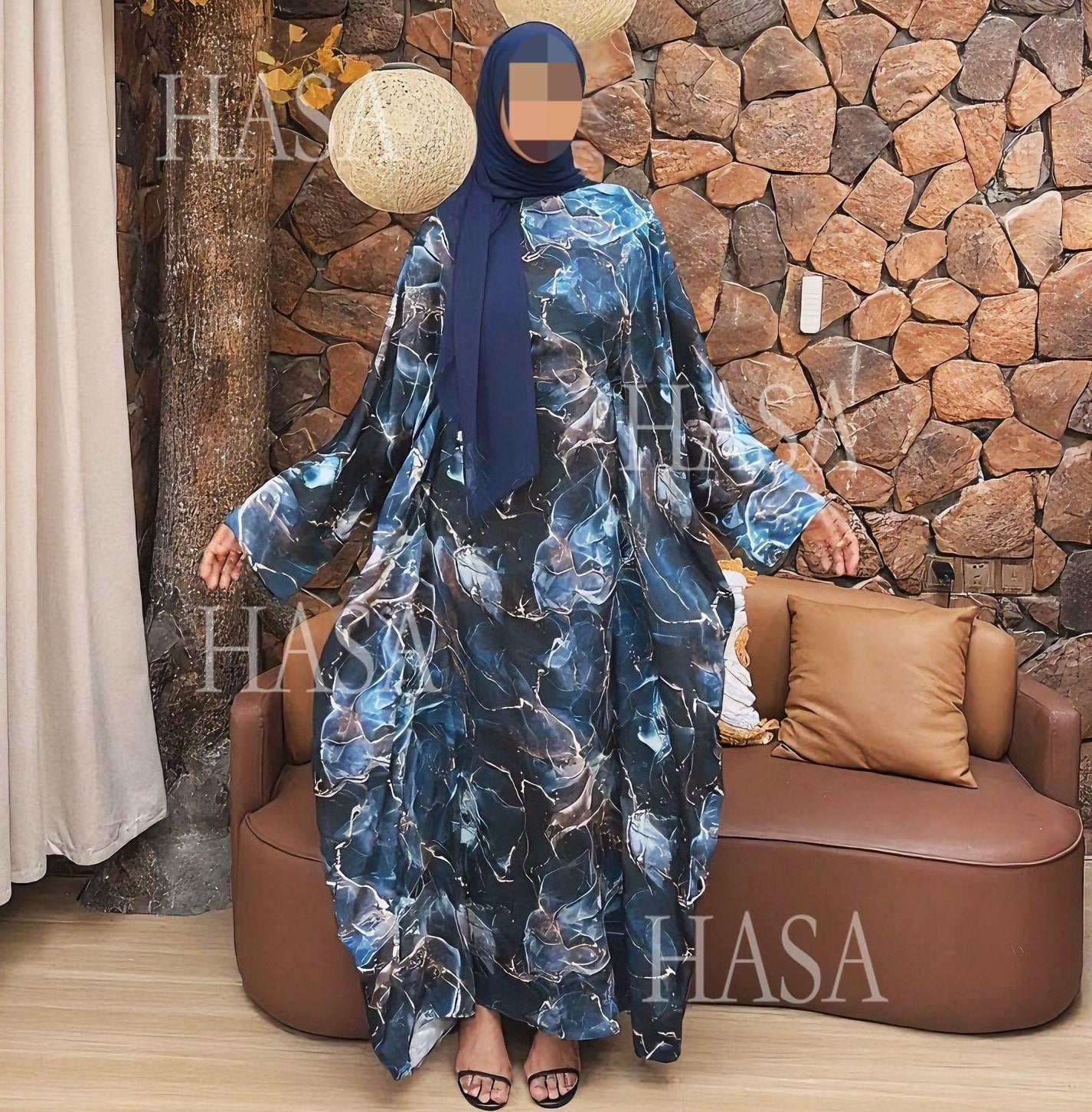 HS6621  Printed Long-sleeved Dress (with Optional Headscarf)
