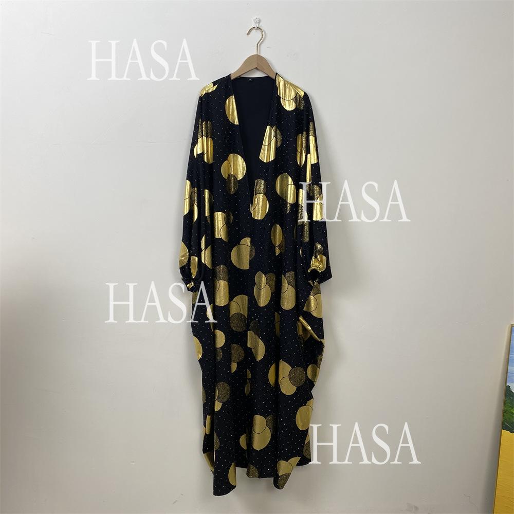 HS6587 Gilded Pattern Cardigan Robe with Bat Sleeves and Loose Flowing Design