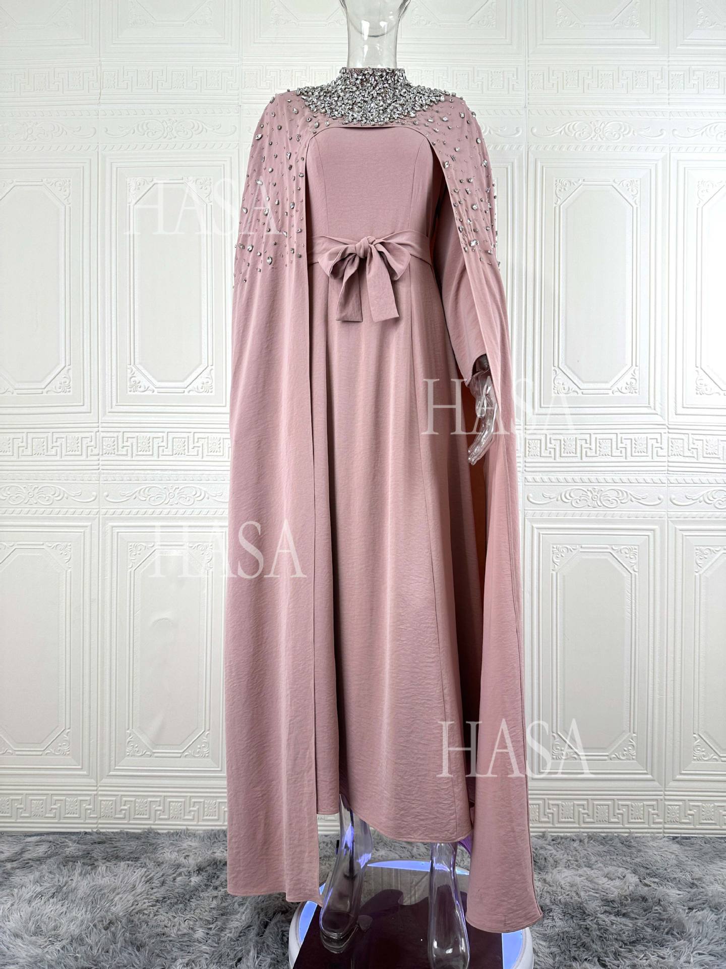 HASA HS6764 Elegant Waist Tie Formal Maxi Dress