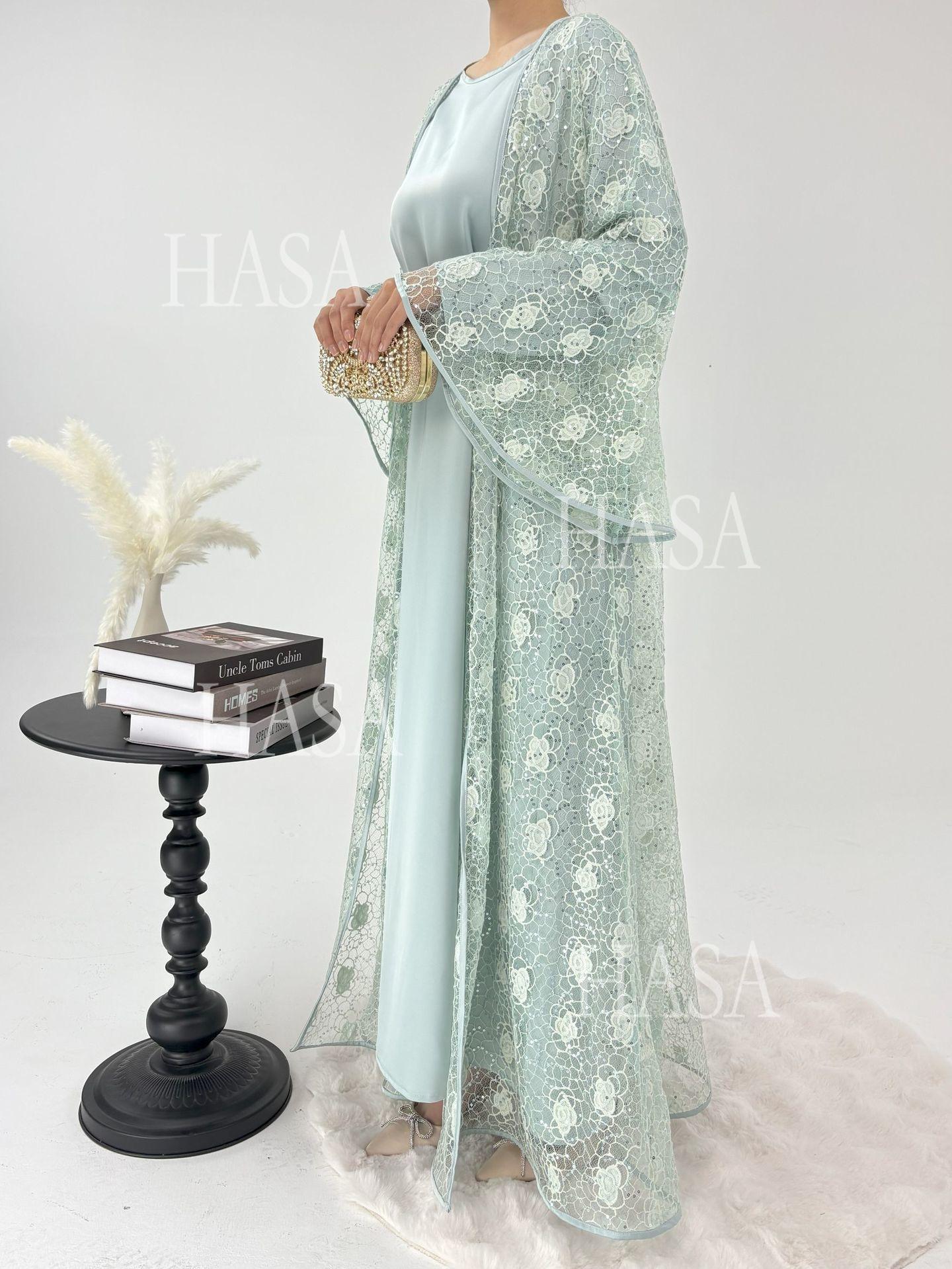 HS6482 Soft Lace Maxi Dress Set, Simple Loose Design