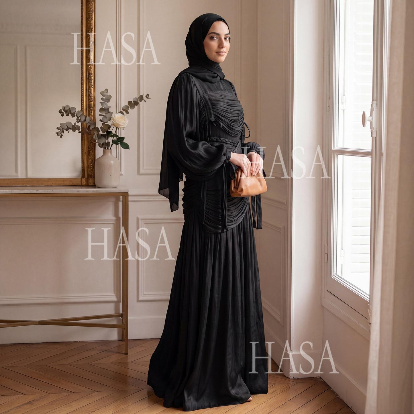 HASA HS6803 Chic Ruched Maxi Dress with Elegant Flow