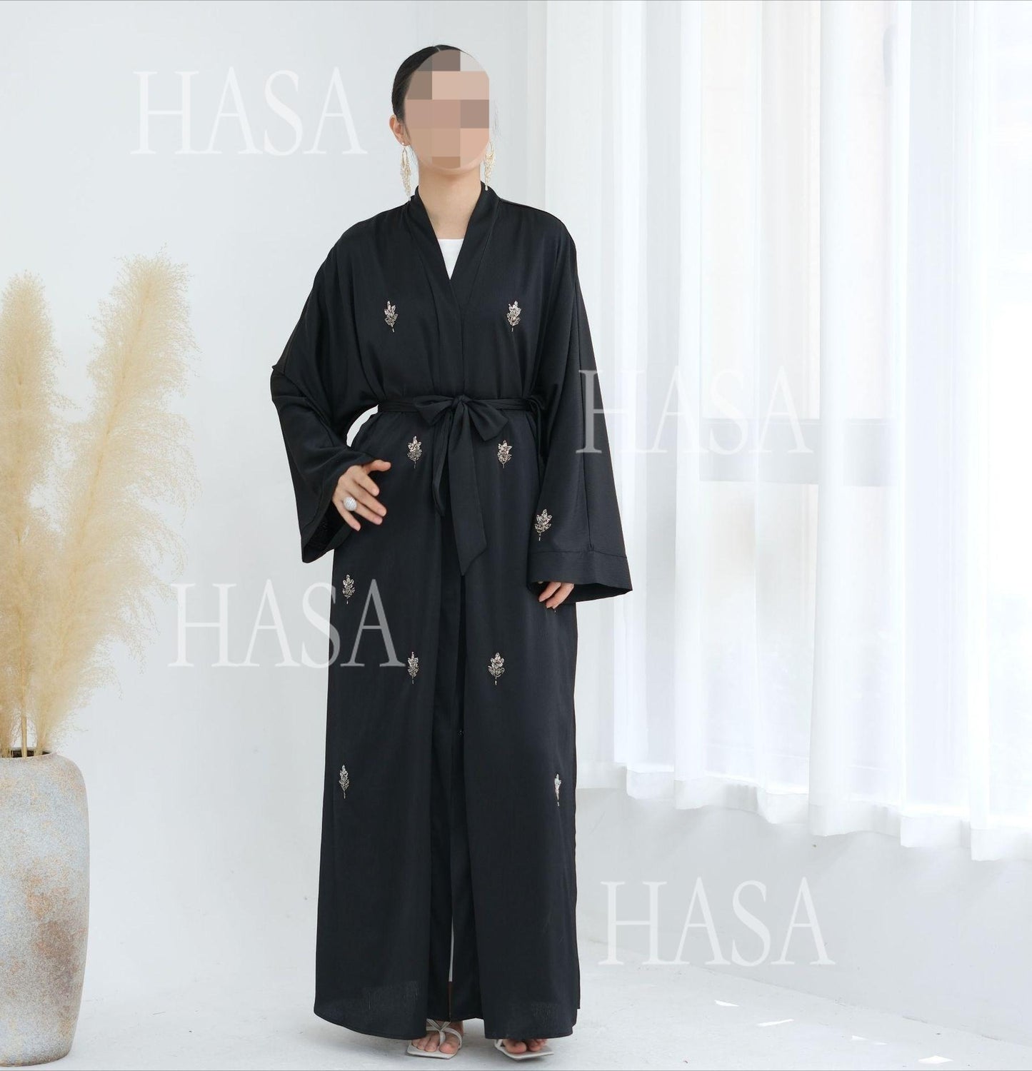 HS6624 Abaya Cardigan with Beaded Lace-up