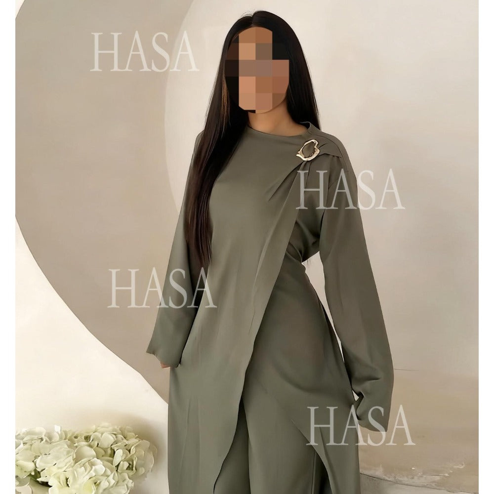 HS6605 Stylish asymmetrical two-piece set (with optional headscarf)