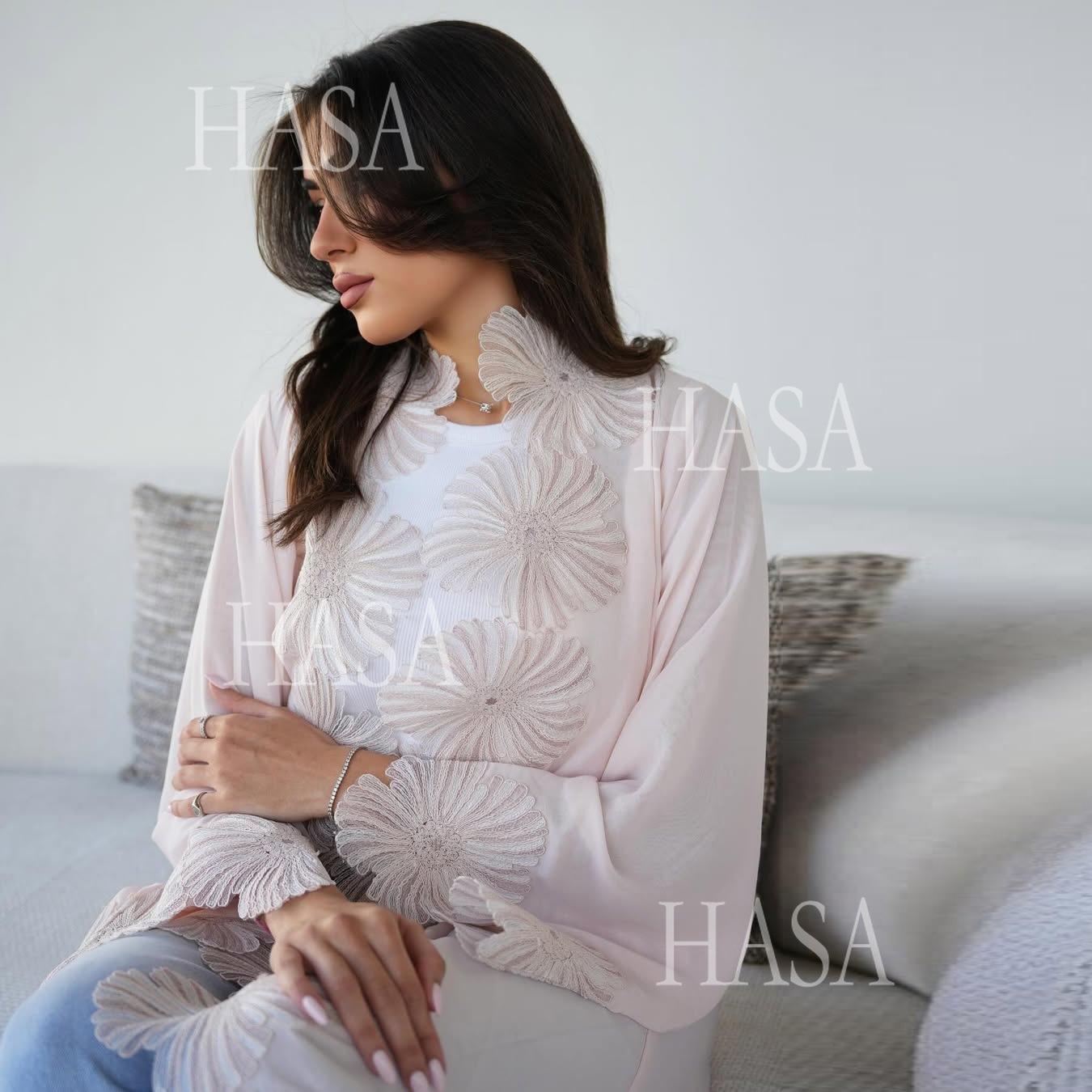 HASA HS6809 Chic Floral Applique Longline Abaya