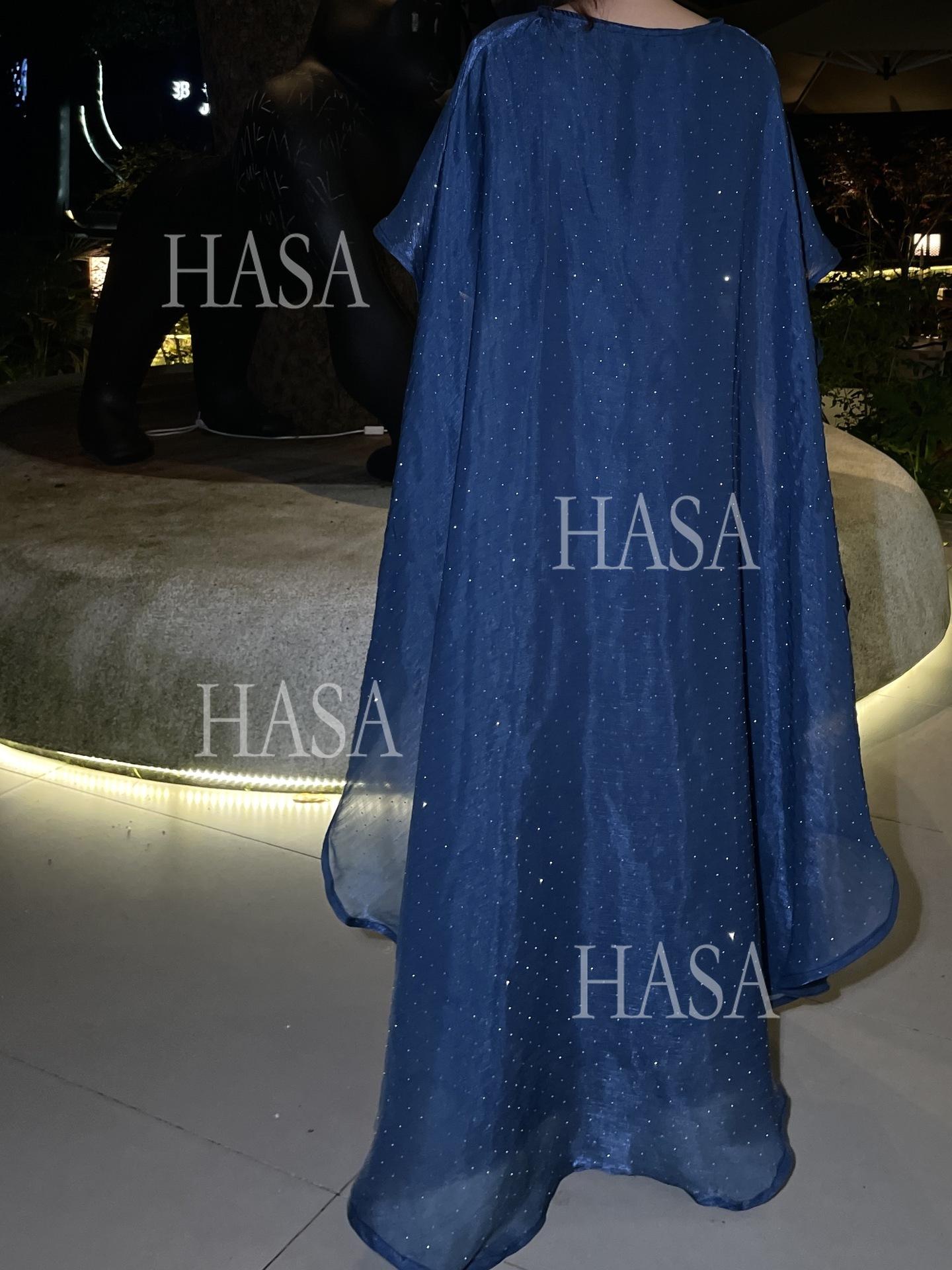 HS6477 Shiny robe two-piece set with rhinestone shawl decoration