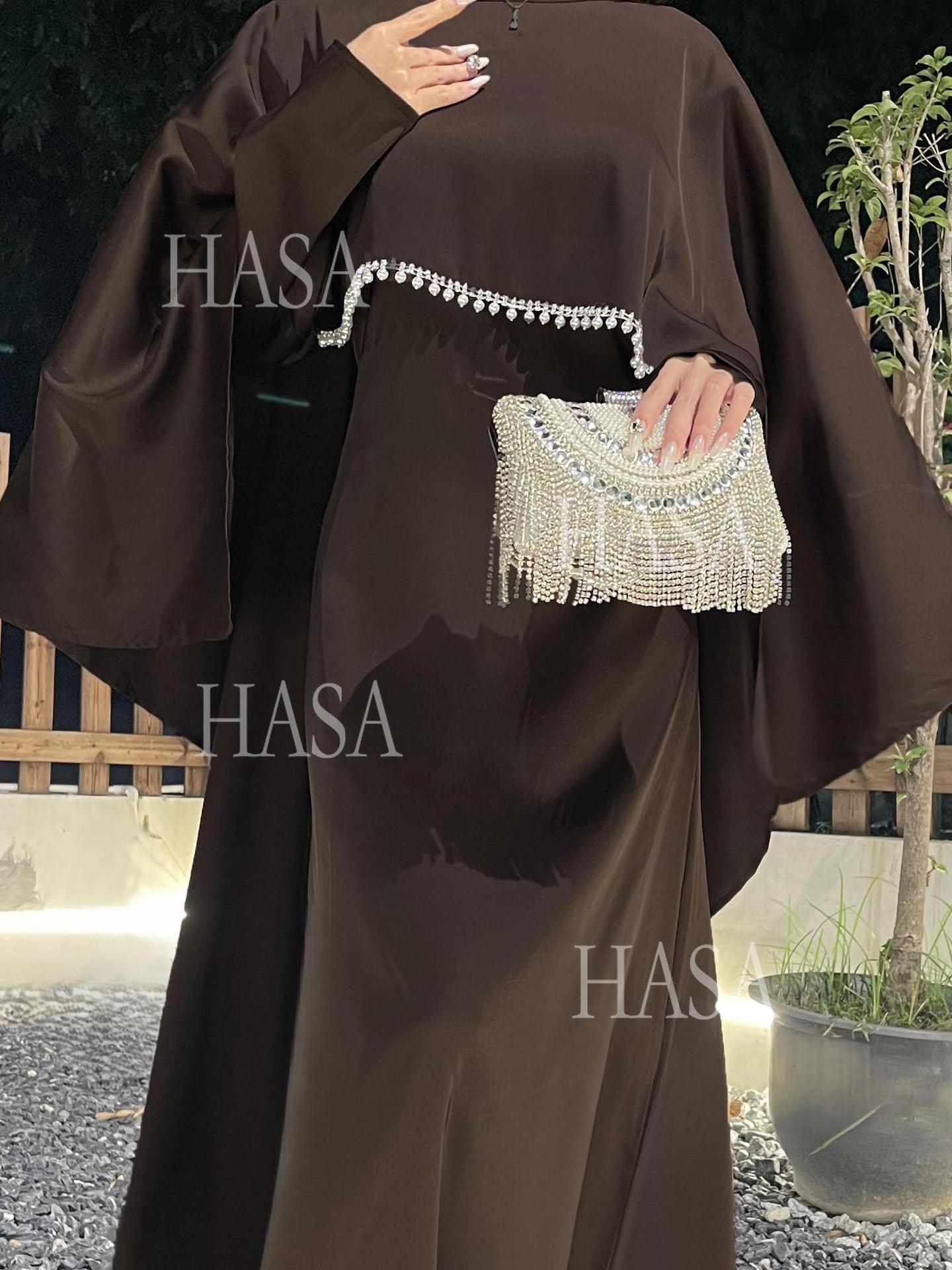 HS6570 Elegant Cape-style Satin Dress Robe for Women