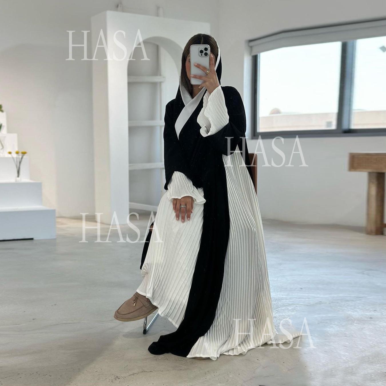 HS6567 Abaya Long Cardigan Coat with Pleated Panels
