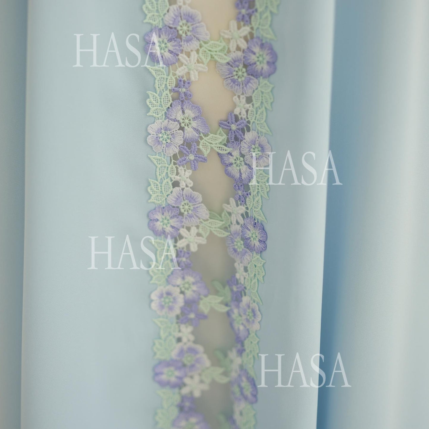 HS6562 Blue Bow Embroidered Abaya Tunic Cardigan