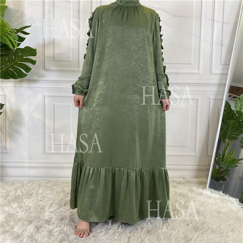 HS6591 Solid Color Turtleneck Long Sleeve Dress with Pleated Waistband