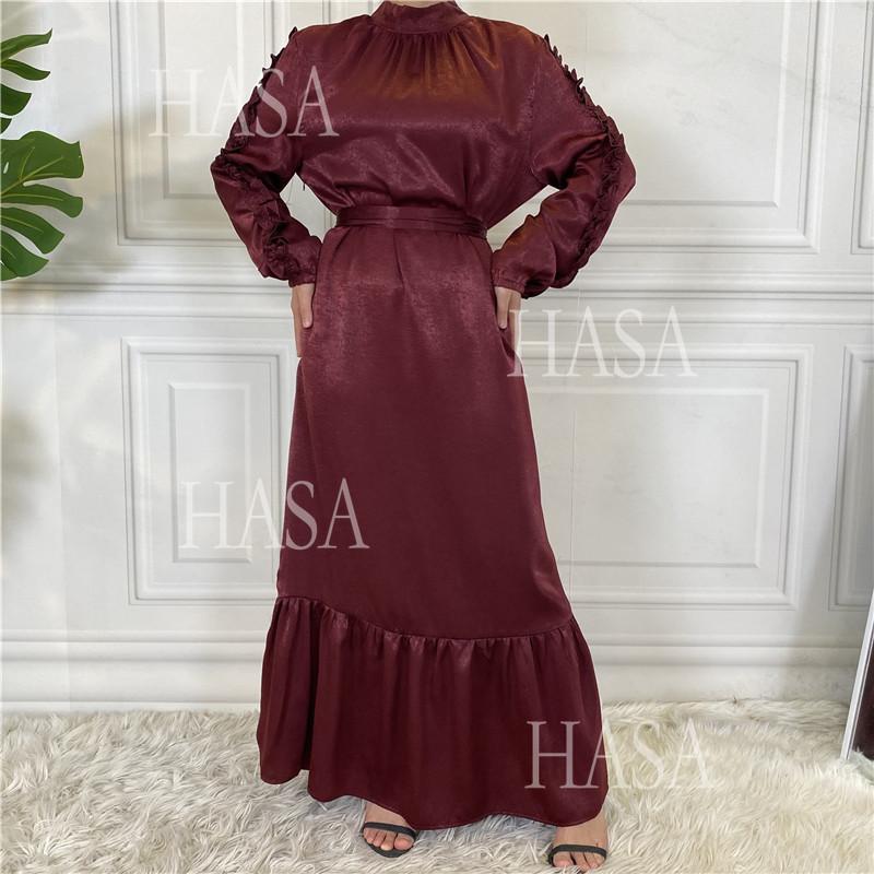 HS6591 Solid Color Turtleneck Long Sleeve Dress with Pleated Waistband
