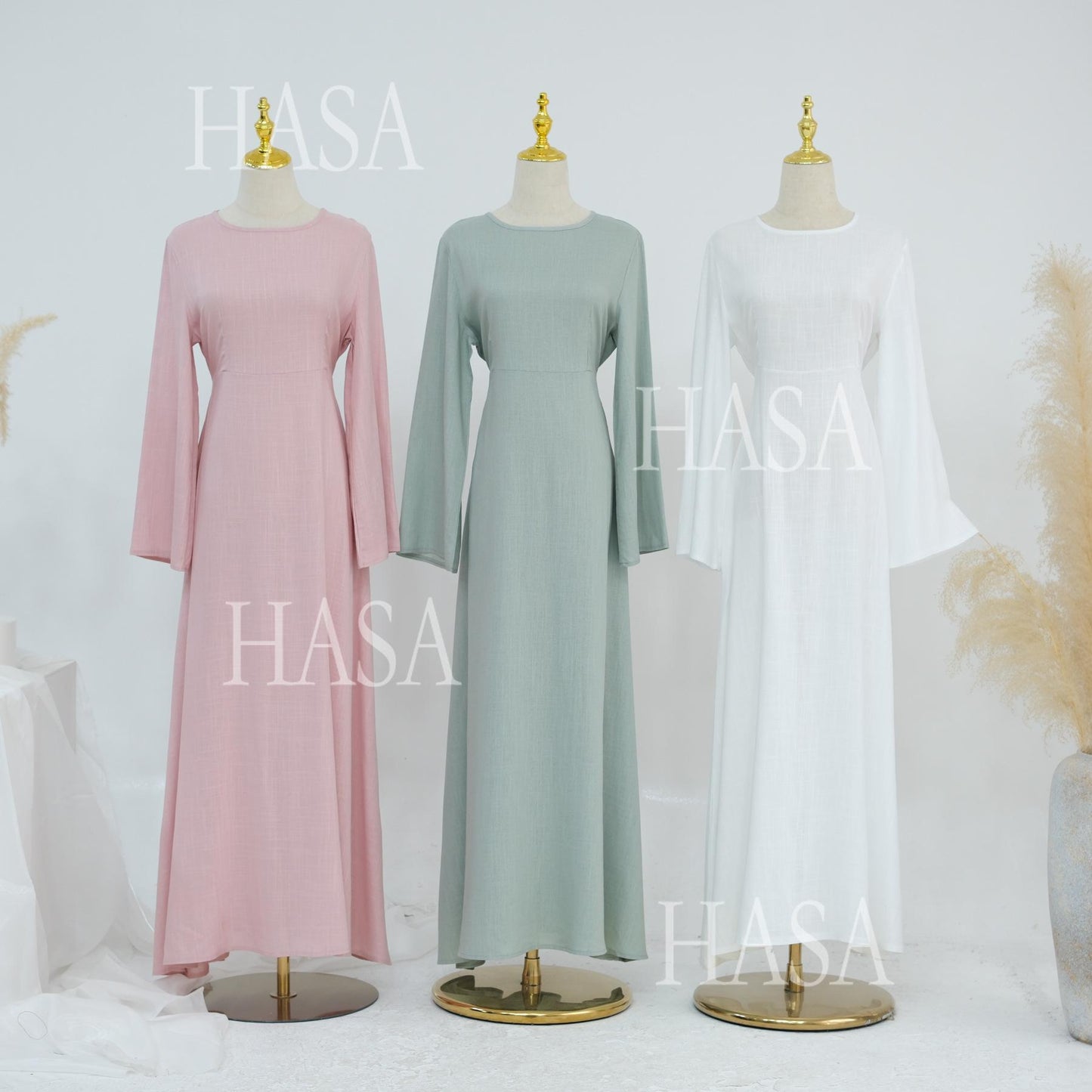 HS6494 Simple Solid Color Linen Bamboo Dress | Lace-Up Design
