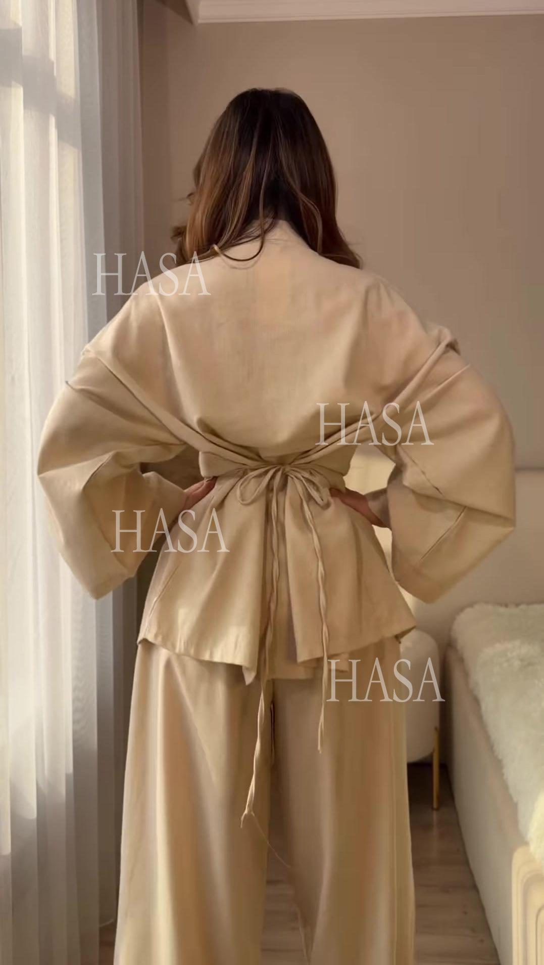 HS6738 Chic Long Sleeve Matching Set with Flowy Pants