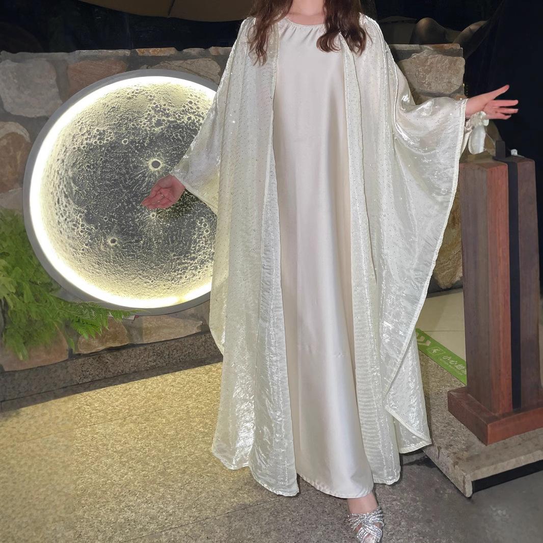 HS6540 Elegant Rhinestone Abaya Two-Piece Set with Outer Cape
