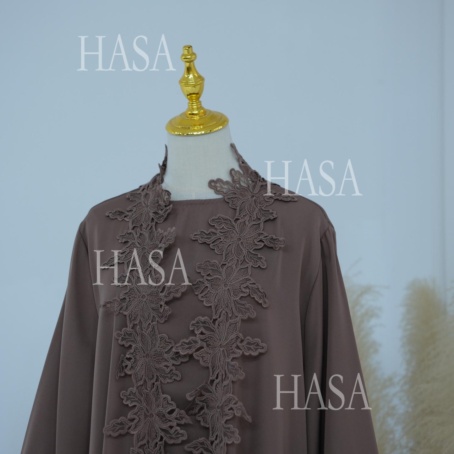 HASA HS6780 Chic Floral Embroidered Open Abaya Two Piece Outfit